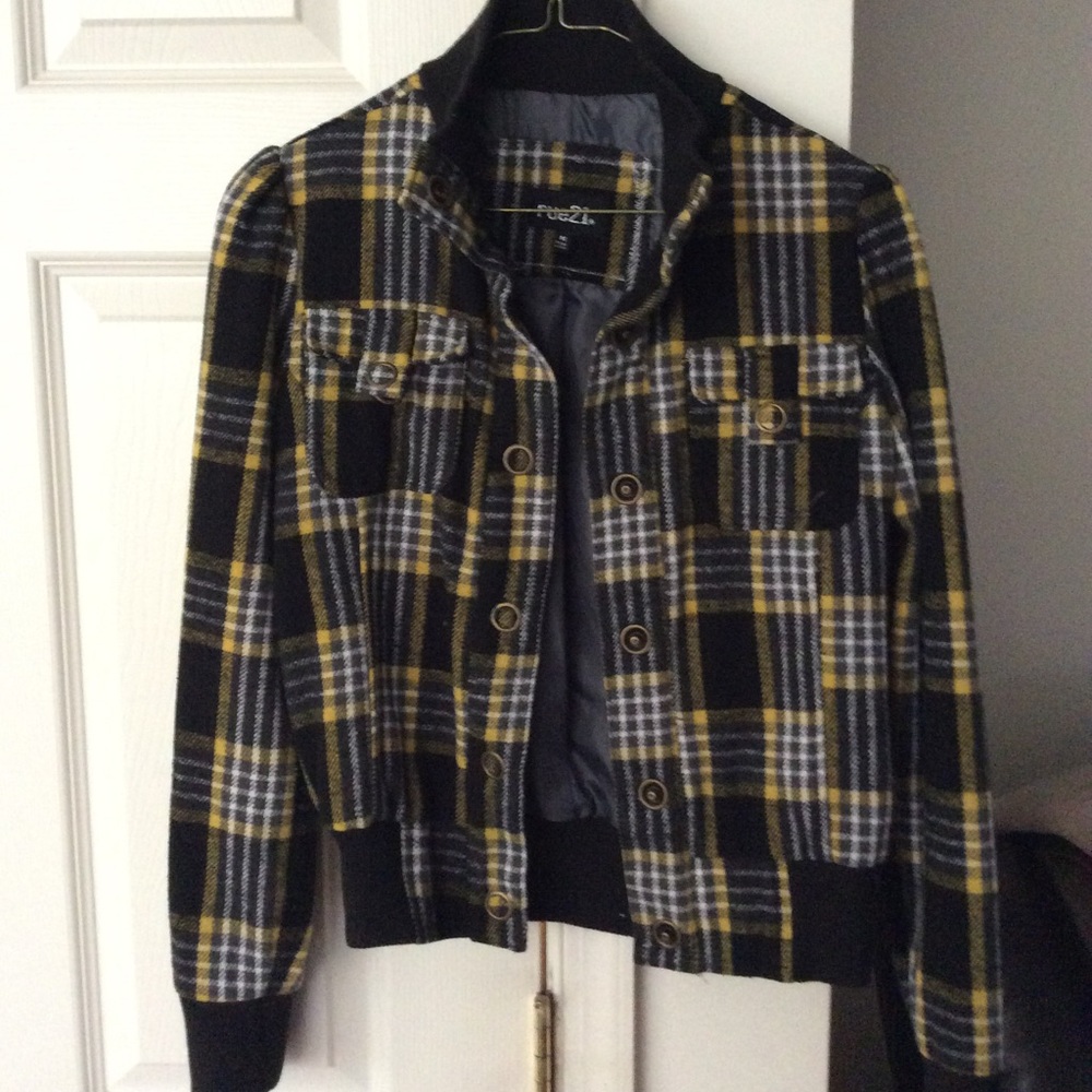 Rue21 Girls Yellow Plaid Print Bomber Jacket